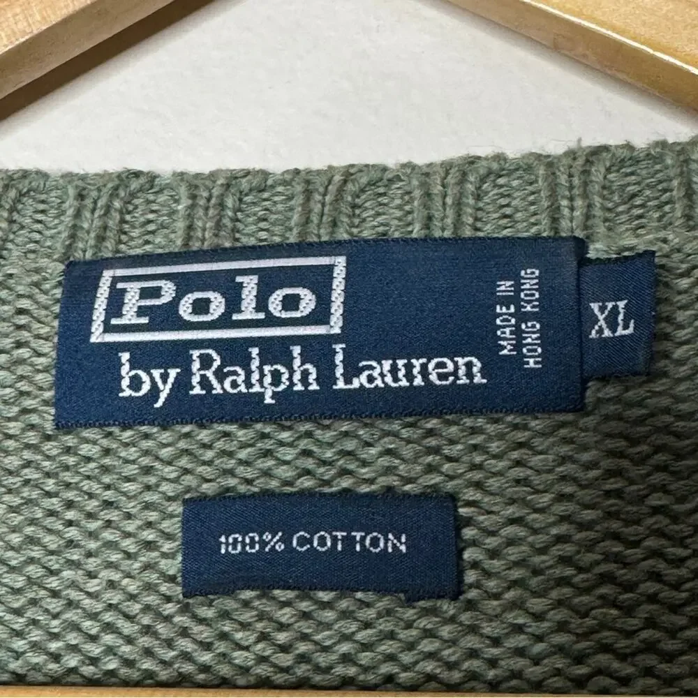 Polo Ralph Lauren Olive Green Knitted Cotton Crew Sweater Size XL